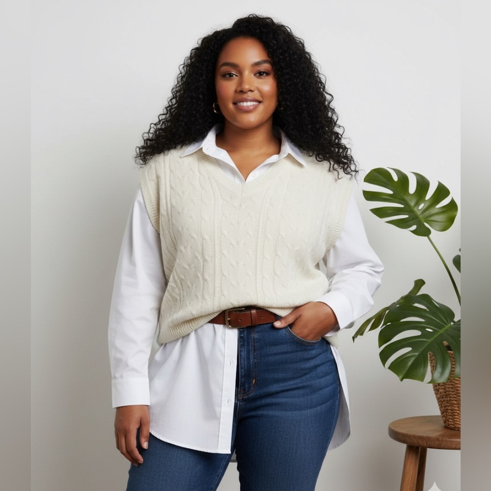 LulaRoe-Nadia XL Cream Cable Knit Sweater Vest